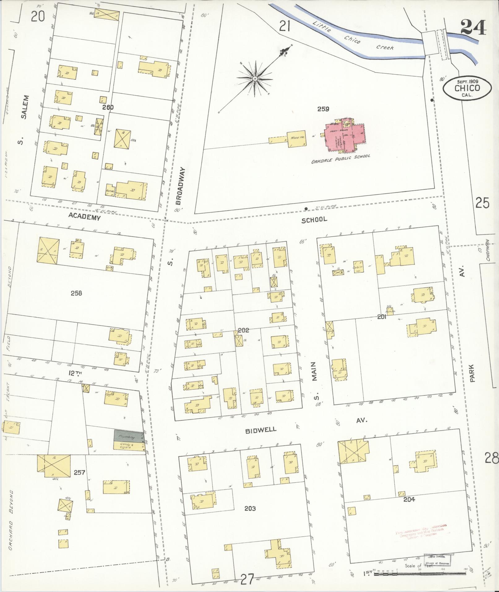 Sanborn Fire Insurance Map from Chico, Butte County, California (1909), Sheet #0024 - Historic Sanborn Fire Insurance Map Print, vintage old map wall art, antique decor, genealogy gift, California California map