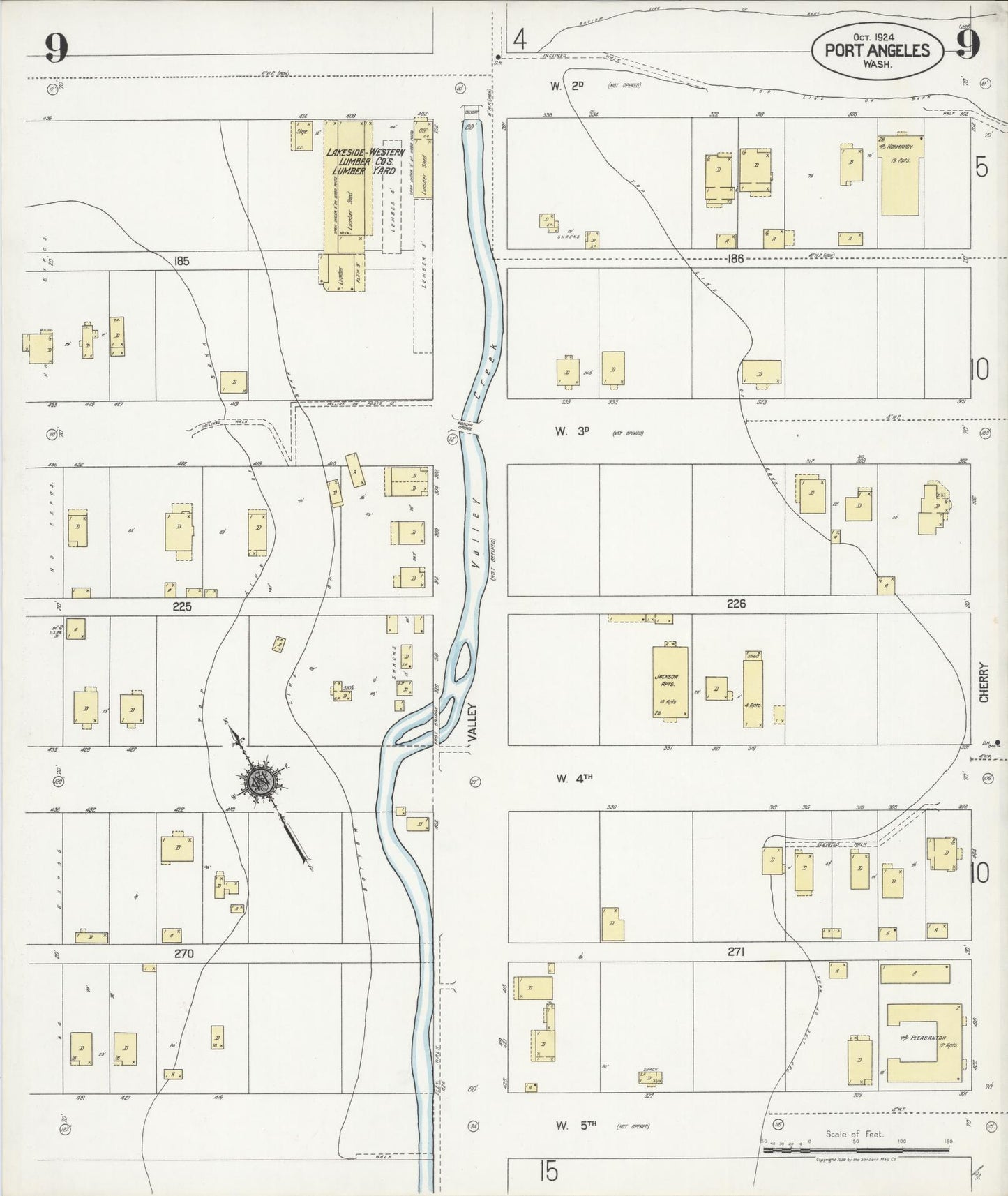 Sanborn Fire Insurance Map from Port Angeles, Clallam County, Washington (1924), Sheet #0009 - Complete Map Set gallery image, historic Sanborn map, vintage wall art, Washington Washington