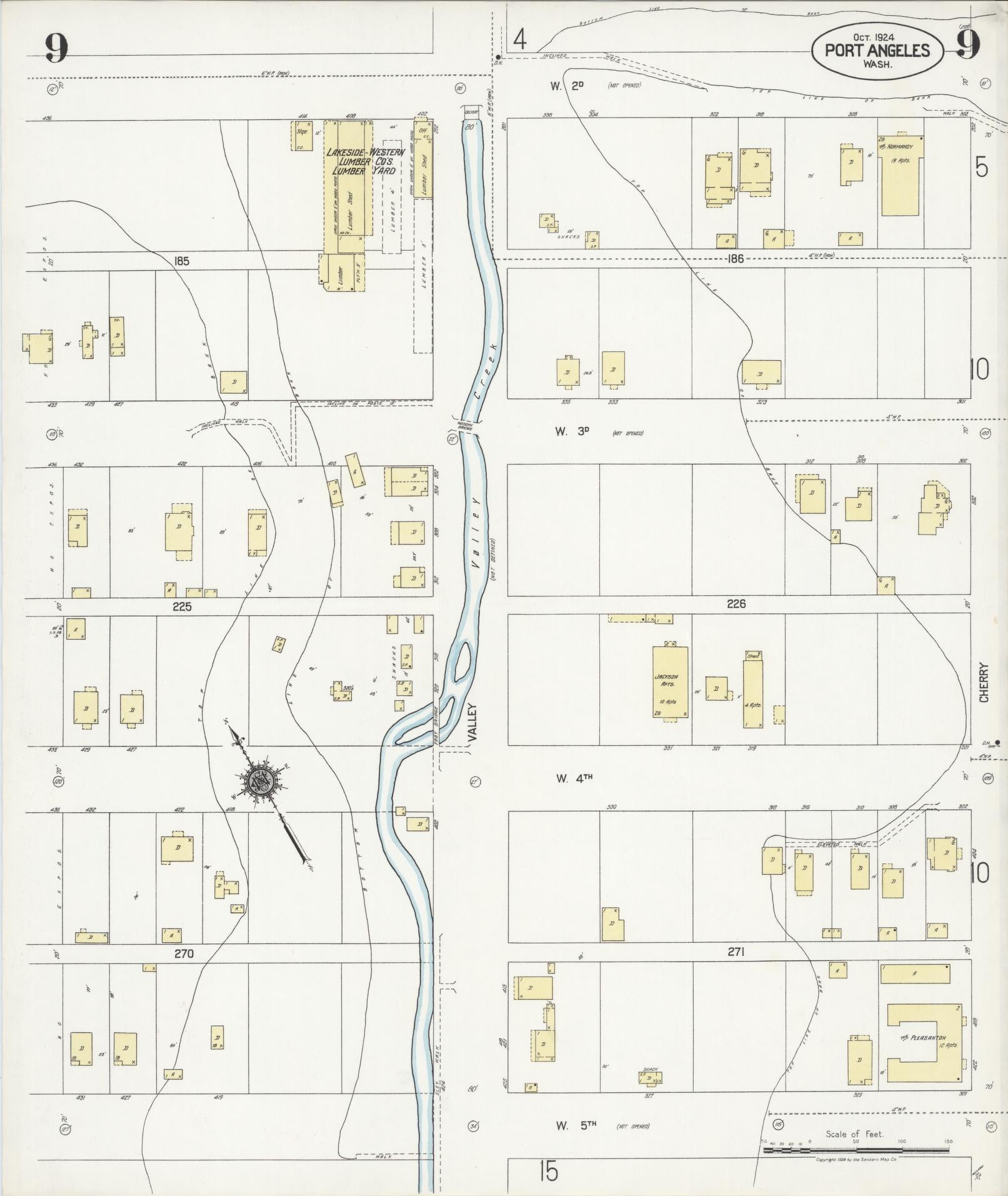 Sanborn Fire Insurance Map from Port Angeles, Clallam County, Washington (1924), Sheet #0009 - Complete Map Set gallery image, historic Sanborn map, vintage wall art, Washington Washington
