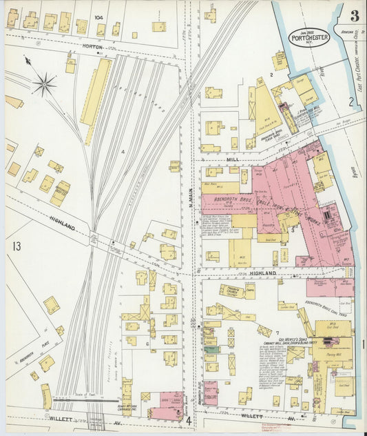 Sanborn Fire Insurance Map from Port Chester, Westchester County, New York (1902), Sheet #0003 - Historic Sanborn Fire Insurance Map Print, vintage old map wall art, antique decor, genealogy gift, New York New York map