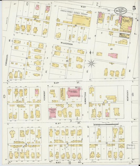 Sanborn Fire Insurance Map from Sedalia, Pettis County, Missouri (1898), Sheet #0005 - Historic Sanborn Fire Insurance Map Print, vintage old map wall art, antique decor, genealogy gift, Missouri Missouri map