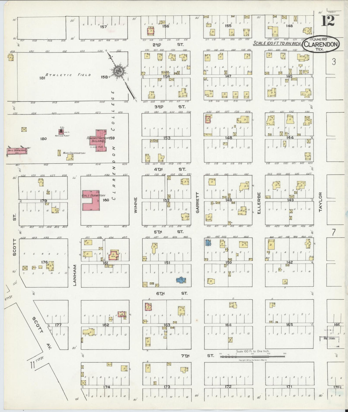 Sanborn Fire Insurance Map from Clarendon, Donley County, Texas (1921), Sheet #0012 - Complete Map Set gallery image, historic Sanborn map, vintage wall art, Texas Texas