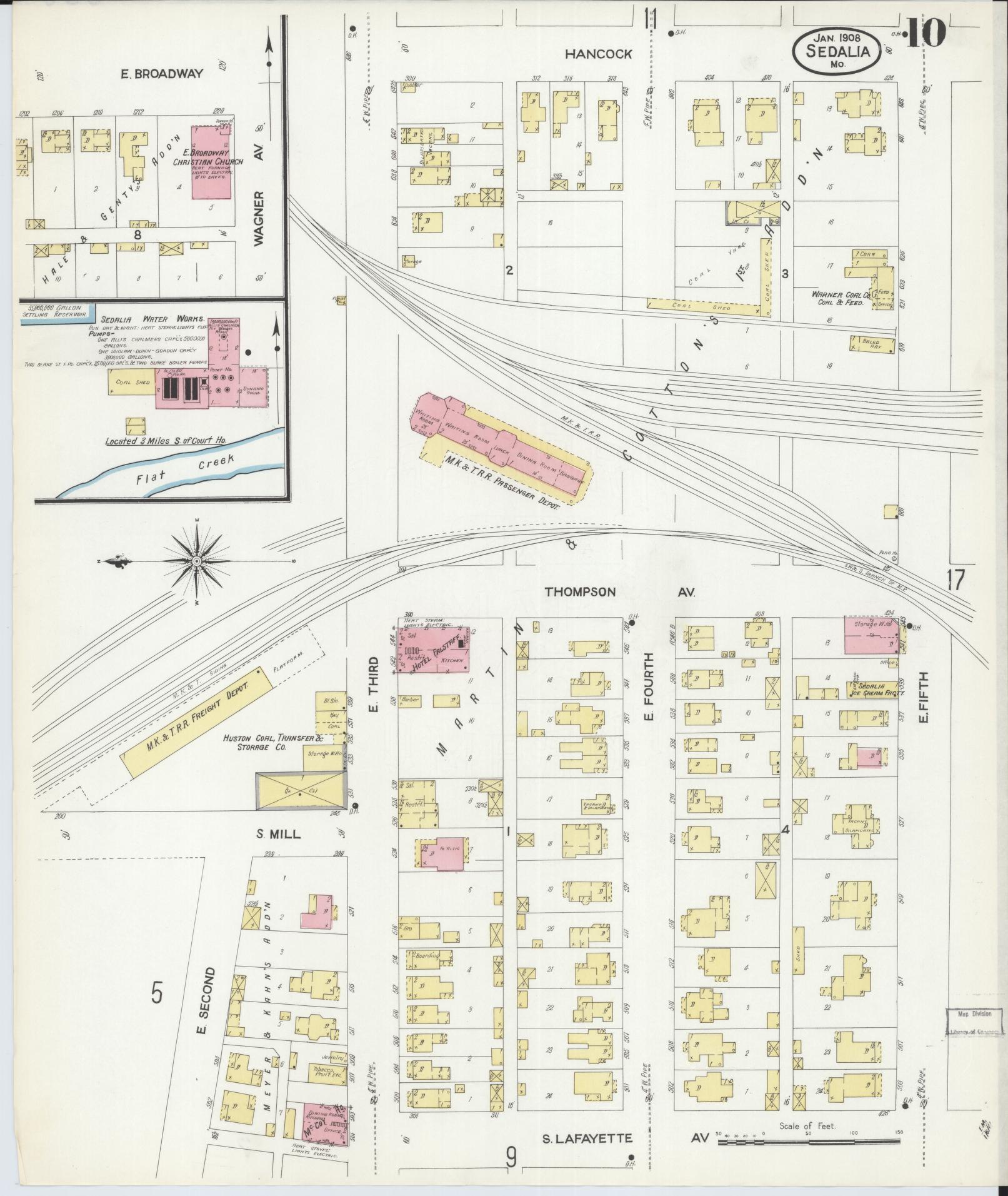 Sanborn Fire Insurance Map from Sedalia, Pettis County, Missouri (1908), Sheet #0010 - Complete Map Set gallery image, historic Sanborn map, vintage wall art, Missouri Missouri