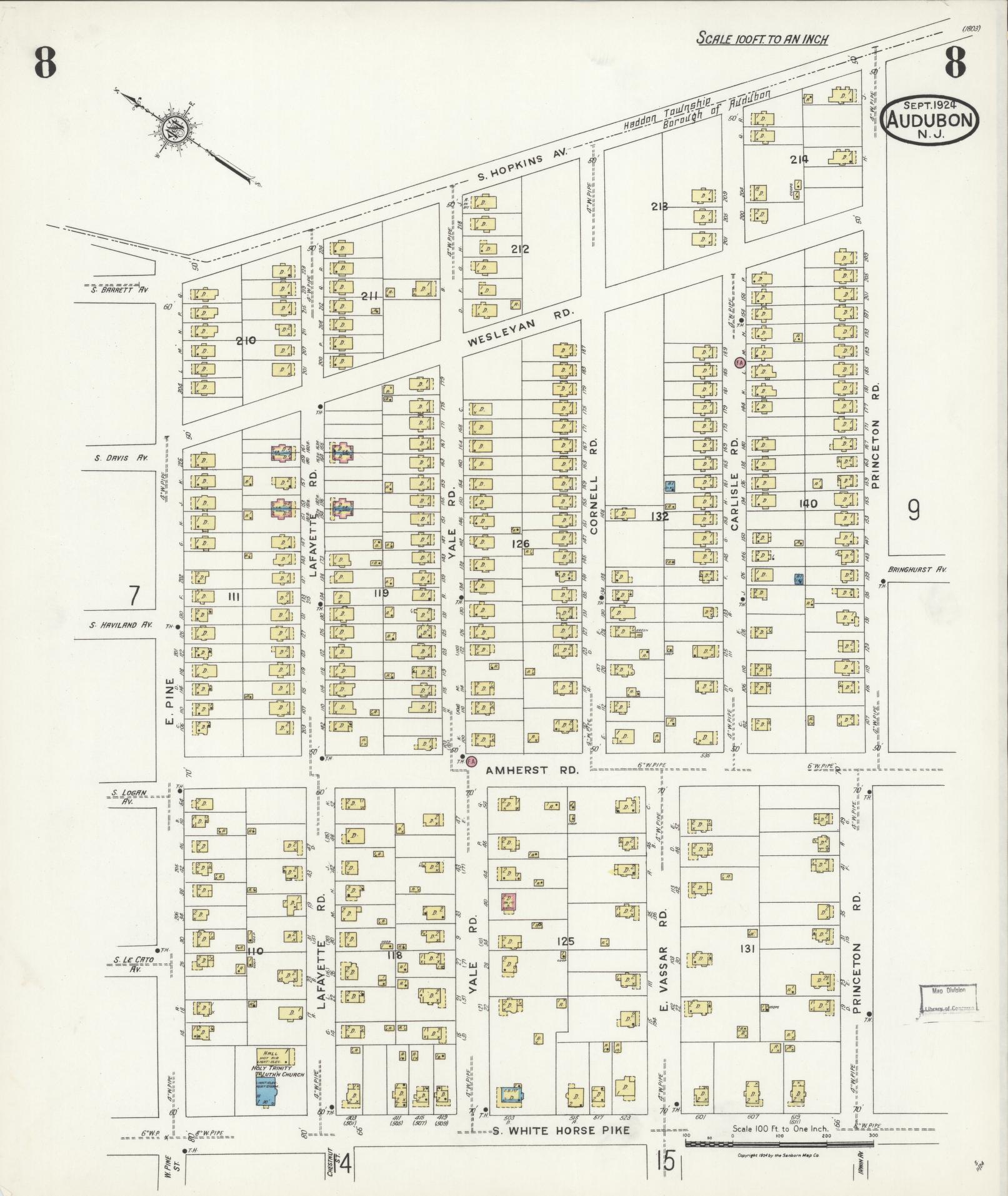 Sanborn Fire Insurance Map from Audubon, Camden County, New Jersey (1924), Sheet #0008 - Complete Map Set gallery image, historic Sanborn map, vintage wall art, New Jersey New Jersey