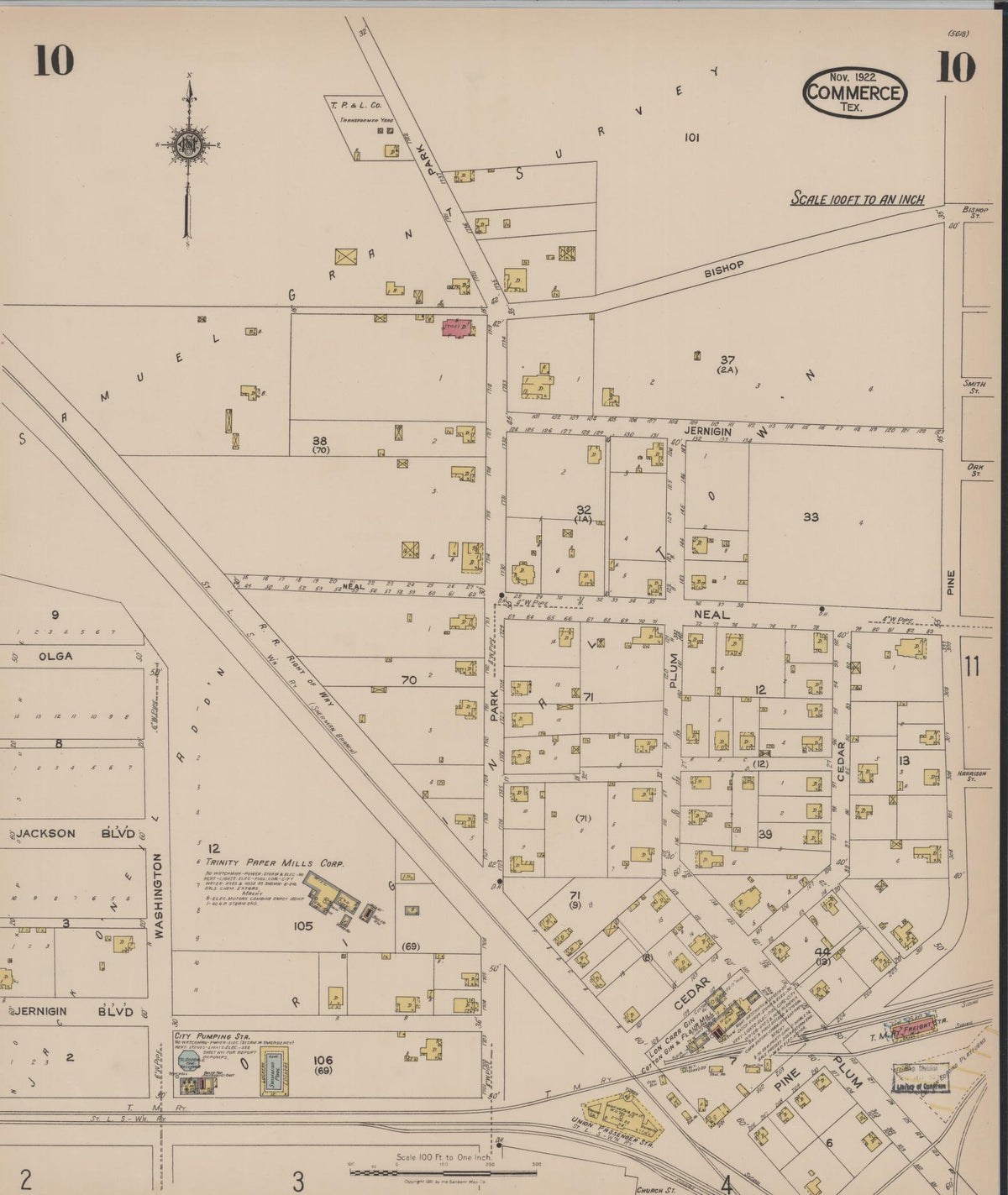 Sanborn Fire Insurance Map from Commerce, Hunt County, Texas (1922), Sheet #0010 - Historic Sanborn Fire Insurance Map Print, vintage old map wall art, antique decor, genealogy gift, Texas Texas map