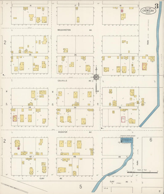 Sanborn Fire Insurance Map from Chewelah, Stevens County, Washington (1915), Sheet #0003 - Historic Sanborn Fire Insurance Map Print, vintage old map wall art, antique decor, genealogy gift, Washington Washington map