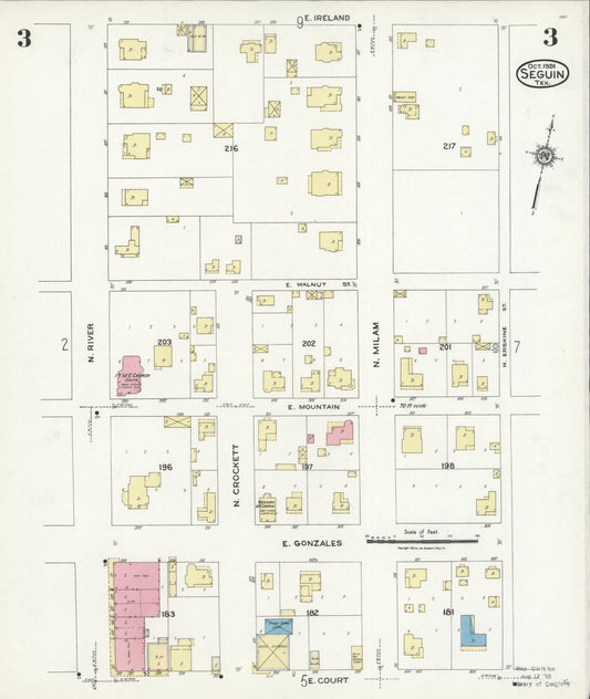 Sanborn Fire Insurance Map from Seguin, Guadalupe County, Texas (1924), Sheet #0003 - Historic Sanborn Fire Insurance Map Print, vintage old map wall art, antique decor, genealogy gift, Texas Texas map
