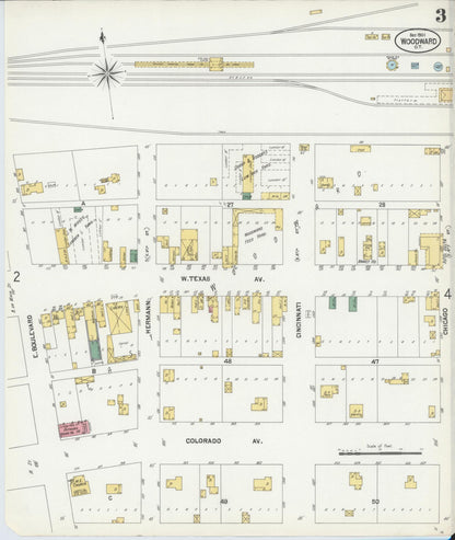 Sanborn Fire Insurance Map from Woodward, Woodward County, Oklahoma (1901), Sheet #0003 - Complete Map Set gallery image, historic Sanborn map, vintage wall art, Oklahoma Oklahoma