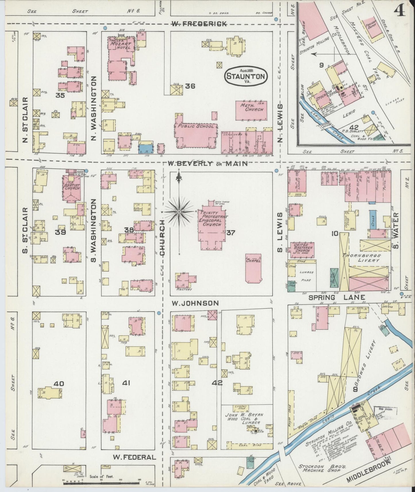 Sanborn Fire Insurance Map from Staunton, Independent Cities, Virginia (1891), Sheet #0004 - Complete Map Set gallery image, historic Sanborn map, vintage wall art, Virginia Virginia