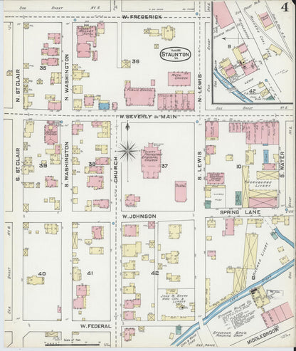 Sanborn Fire Insurance Map from Staunton, Independent Cities, Virginia (1891), Sheet #0004 - Complete Map Set gallery image, historic Sanborn map, vintage wall art, Virginia Virginia