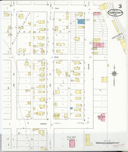 Sanborn Fire Insurance Map from Columbus Junction, Louisa County, Iowa (1917), Sheet #0003 - Historic Sanborn Fire Insurance Map Print, vintage old map wall art