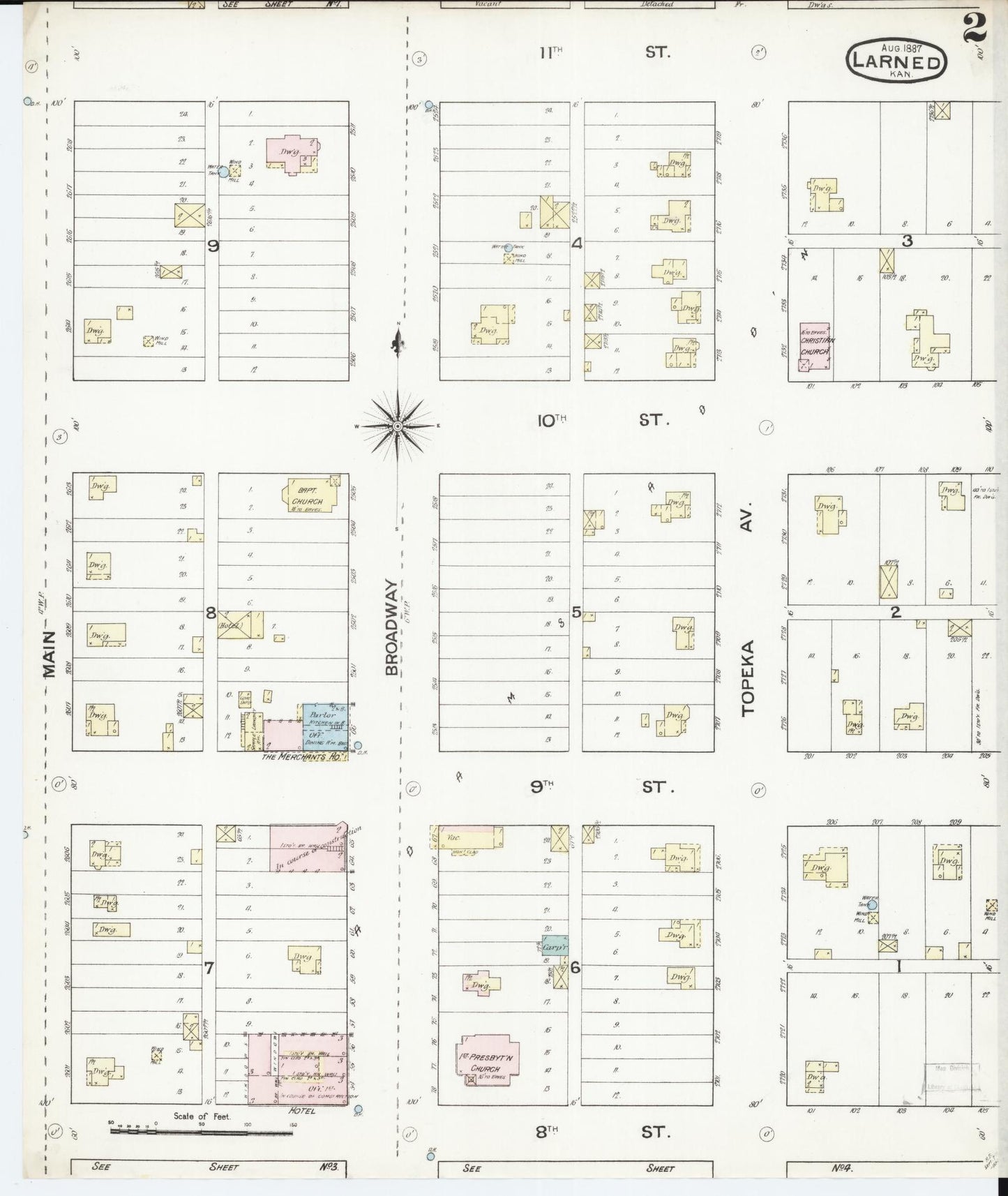 Sanborn Fire Insurance Map from Larned, Pawnee County, Kansas (1887), Sheet #0002 - Complete Map Set gallery image, historic Sanborn map, vintage wall art, Kansas Kansas