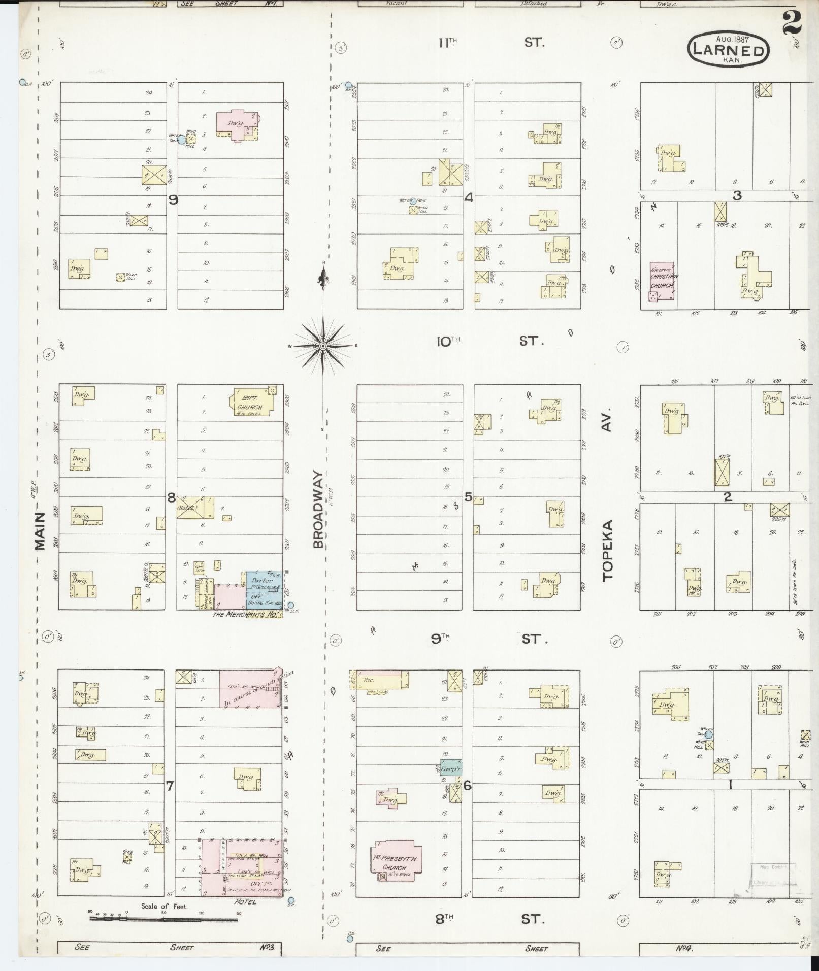 Sanborn Fire Insurance Map from Larned, Pawnee County, Kansas (1887), Sheet #0002 - Complete Map Set gallery image, historic Sanborn map, vintage wall art, Kansas Kansas