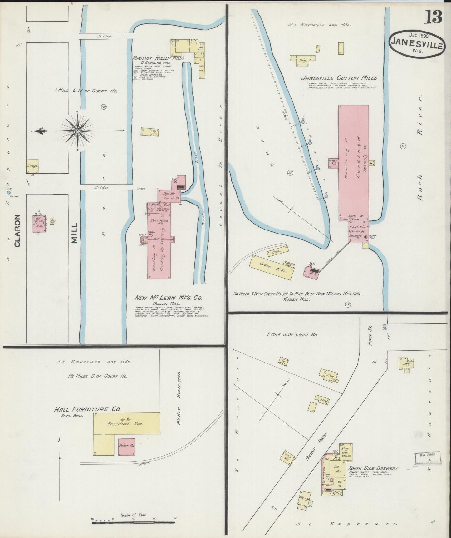 Sanborn Fire Insurance Map from Janesville, Rock County, Wisconsin (1890), Sheet #0013 - Complete Map Set gallery image, historic Sanborn map, vintage wall art, Wisconsin Wisconsin
