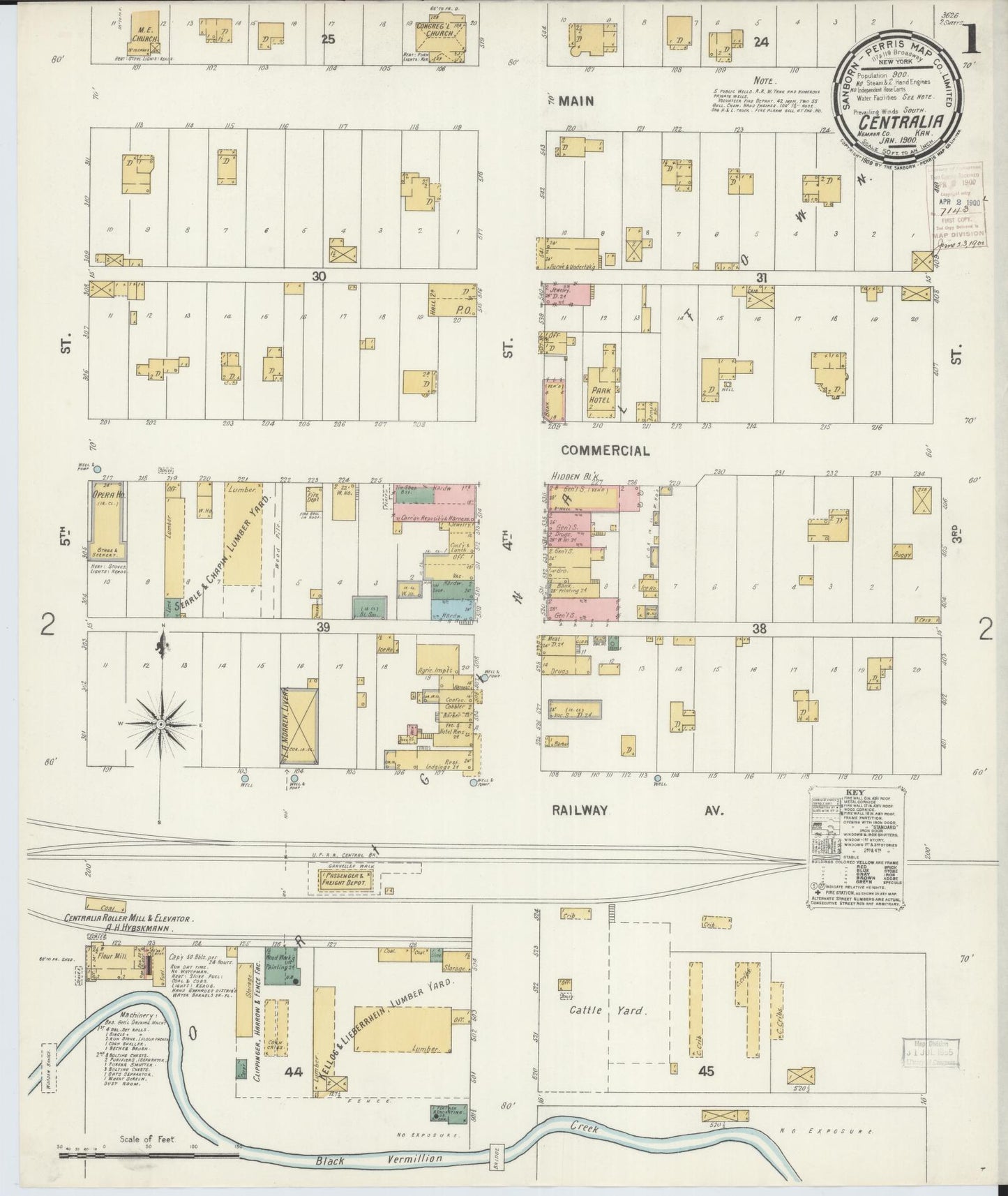 Sanborn Fire Insurance Map from Centralia, Nemaba County, Kansas (1900), Sheet #0001 - Complete Map Set gallery image, historic Sanborn map, vintage wall art, Kansas Kansas