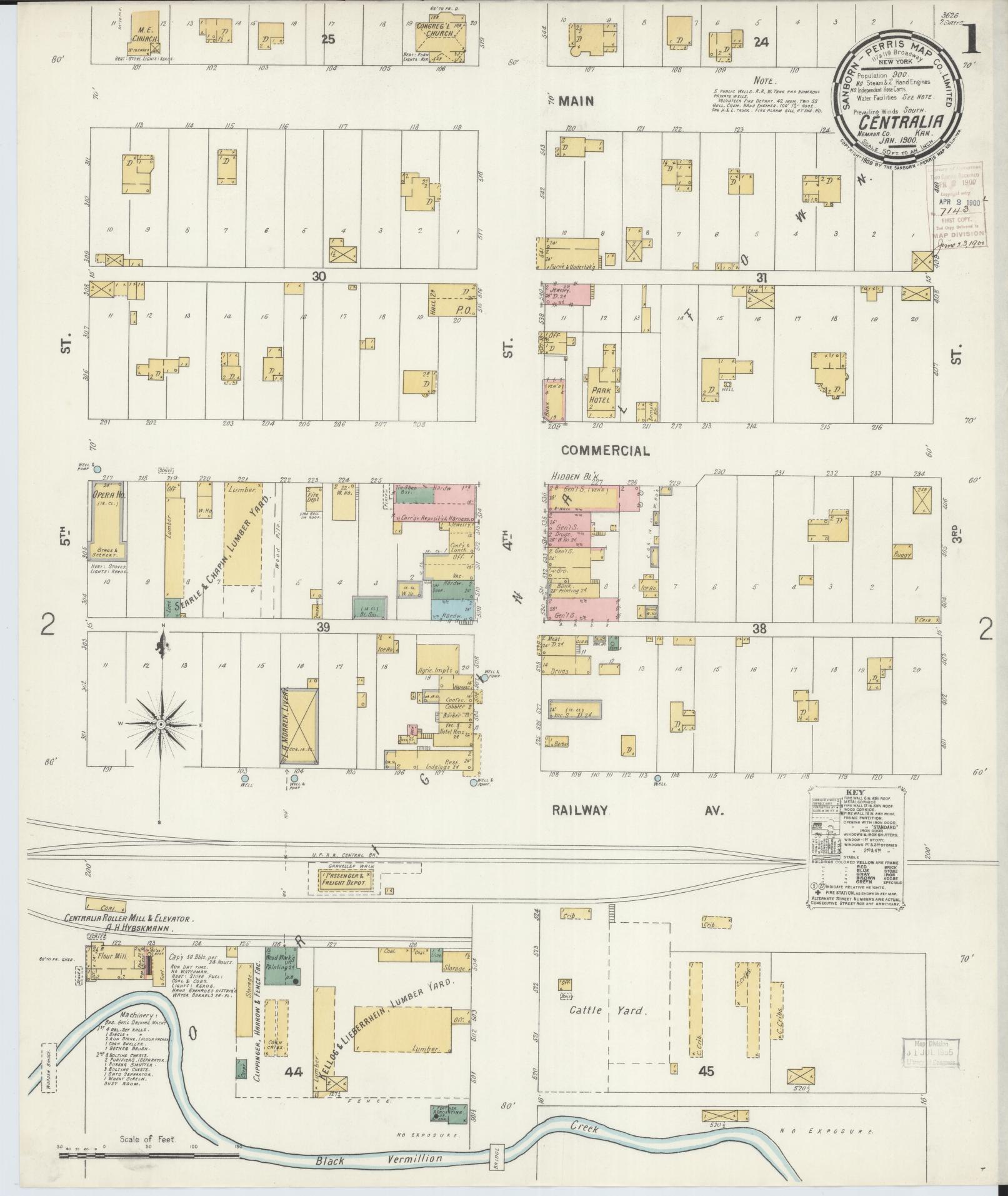 Sanborn Fire Insurance Map from Centralia, Nemaba County, Kansas (1900), Sheet #0001 - Complete Map Set gallery image, historic Sanborn map, vintage wall art, Kansas Kansas