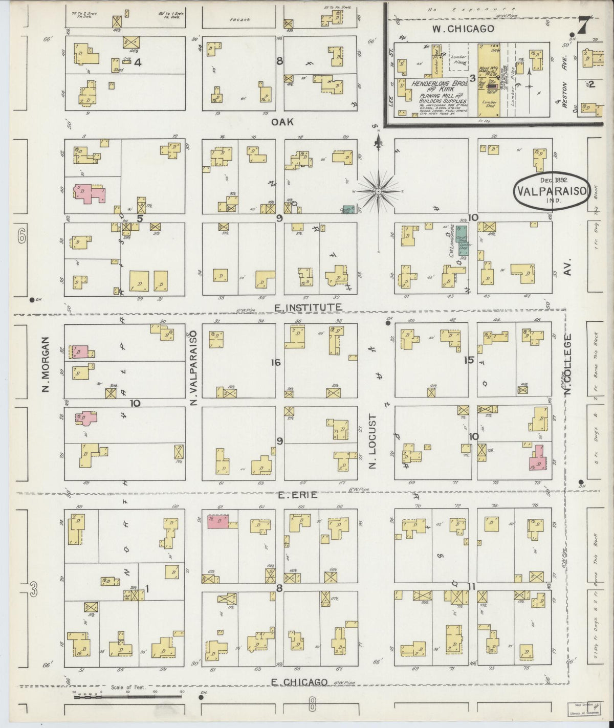 Sanborn Fire Insurance Map from Valparaiso, Porter County, Indiana (1892), Sheet #0007 - Historic Sanborn Fire Insurance Map Print, vintage old map wall art, antique decor, genealogy gift, Indiana Indiana map