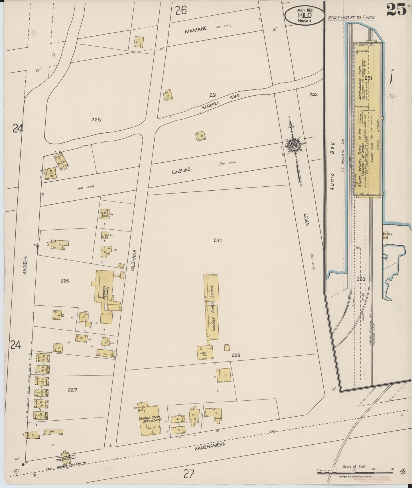 Sanborn Fire Insurance Map from Hilo, Hawaii County, Hawaii (1921), Sheet #0025 - Historic Sanborn Fire Insurance Map Print