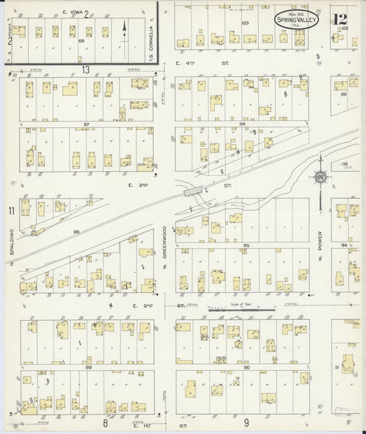 Sanborn Fire Insurance Map from Spring Valley, Bureau County, Illinois (1913), Sheet #0012 - Historic Sanborn Fire Insurance Map Print, vintage old map wall art, antique decor, genealogy gift, Illinois Illinois map