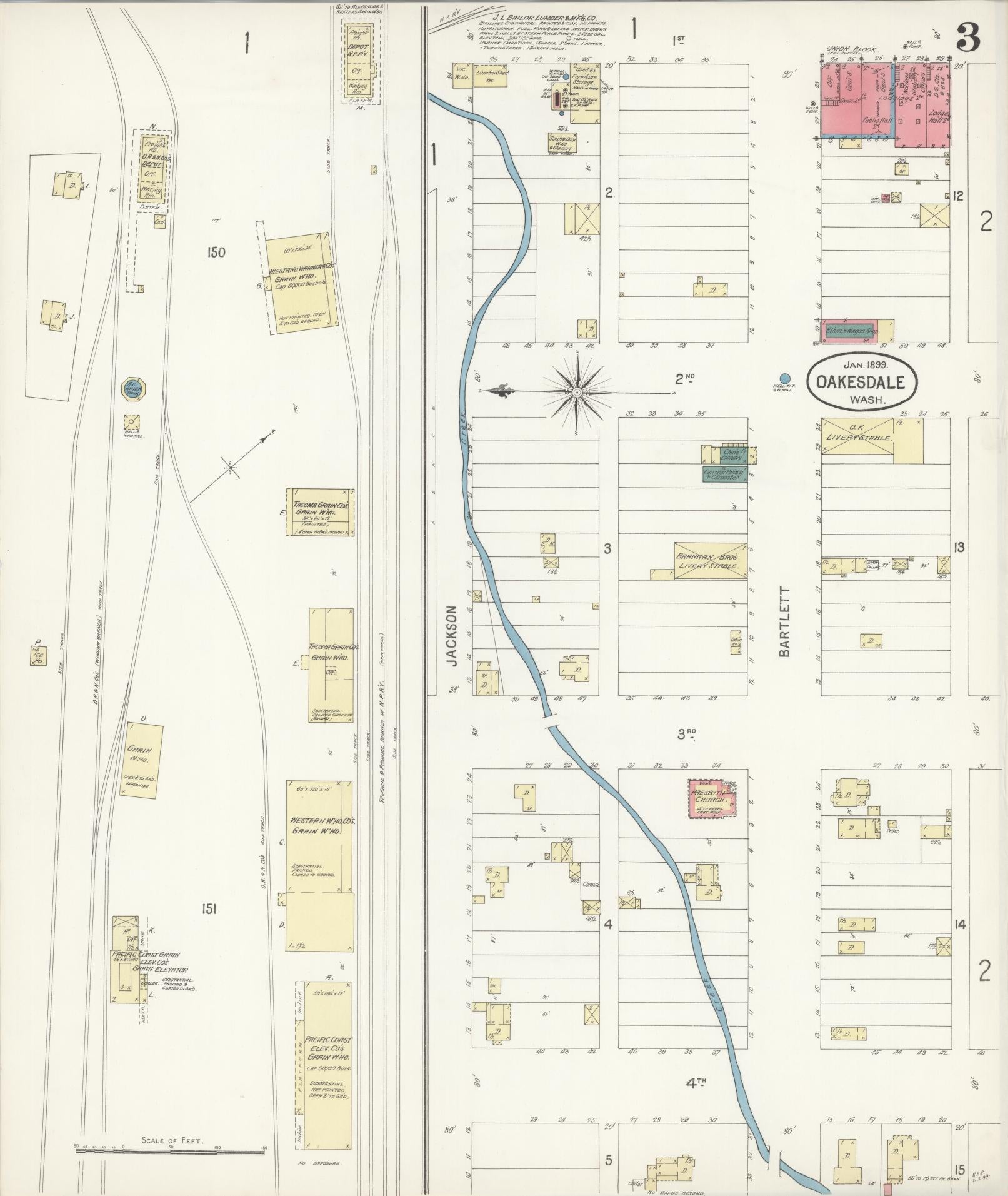 Sanborn Fire Insurance Map from Oakesdale, Whitman County, Washington (1899), Sheet #0003 - Complete Map Set gallery image, historic Sanborn map, vintage wall art, Washington Washington