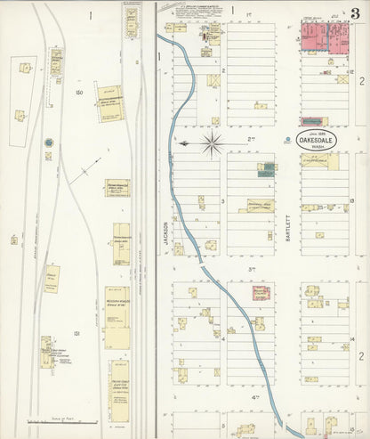 Sanborn Fire Insurance Map from Oakesdale, Whitman County, Washington (1899), Sheet #0003 - Complete Map Set gallery image, historic Sanborn map, vintage wall art, Washington Washington