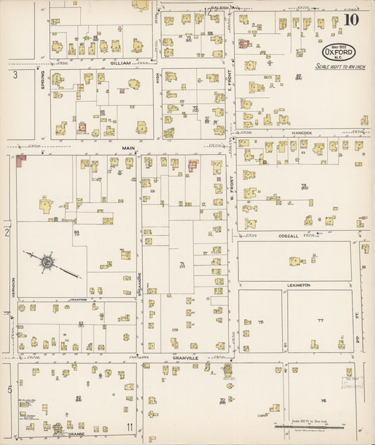 Sanborn Fire Insurance Map from Oxford, Granville County, North Carolina (1922), Sheet #0010 - Historic Sanborn Fire Insurance Map Print, vintage old map wall art, antique decor, genealogy gift, North Carolina North Carolina map
