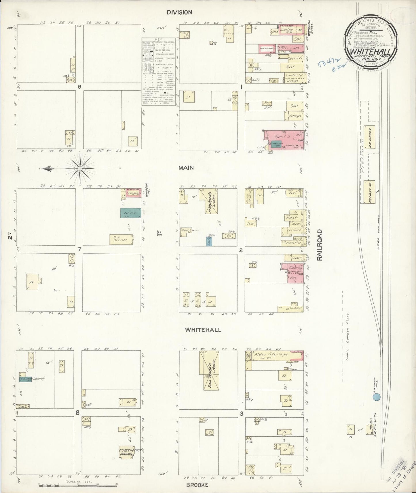 Sanborn Fire Insurance Map from Whitehall, Jefferson County, Montana (1897), Sheet #0001 - Historic Sanborn Fire Insurance Map Print, vintage old map wall art, antique decor, genealogy gift, Montana Montana map