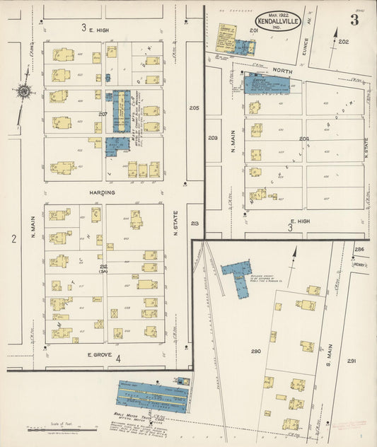 Sanborn Fire Insurance Map from Kendallville, Noble County, Indiana (1922), Sheet #0003 - Historic Sanborn Fire Insurance Map Print, vintage old map wall art, antique decor, genealogy gift, Indiana Indiana map
