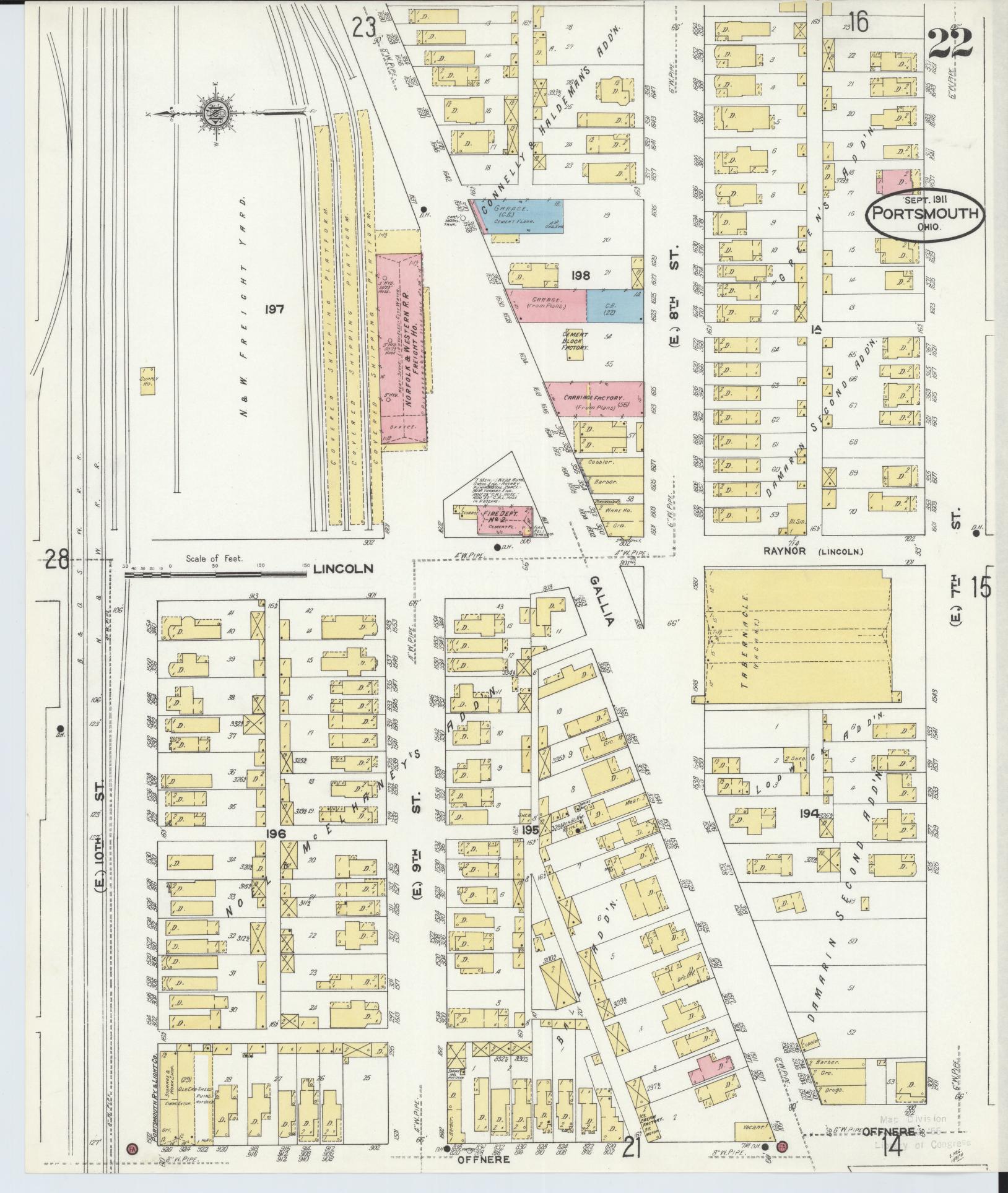 Sanborn Fire Insurance Map from Portsmouth, Scioto County, Ohio (1911), Sheet #0022 - Historic Sanborn Fire Insurance Map Print, vintage old map wall art, antique decor, genealogy gift, Ohio Ohio map