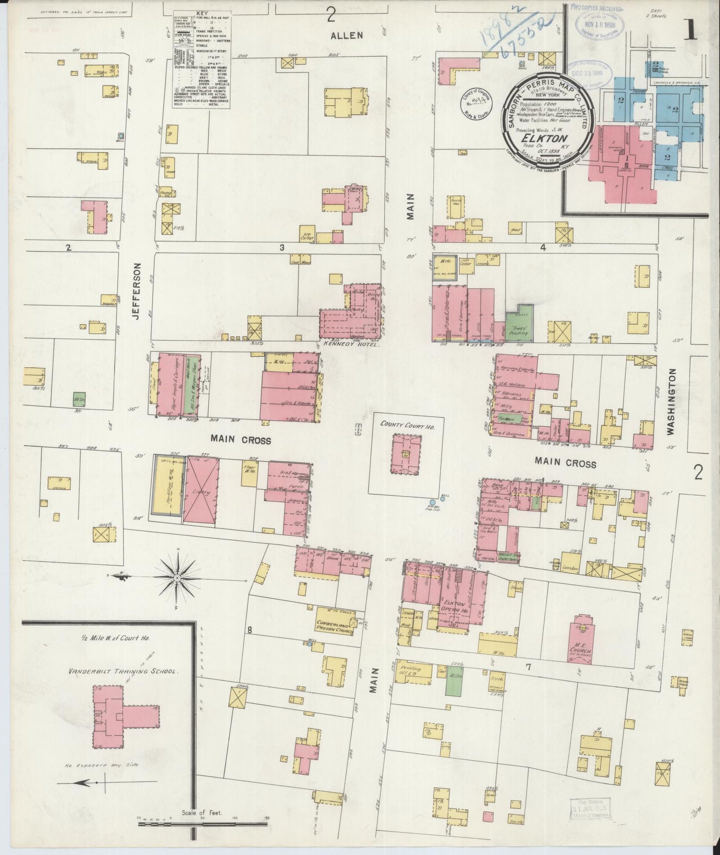 Sanborn Fire Insurance Map from Elkton, Todd County, Kentucky (1898), Sheet #0001 - Complete Map Set gallery image, historic Sanborn map, vintage wall art, Kentucky Kentucky