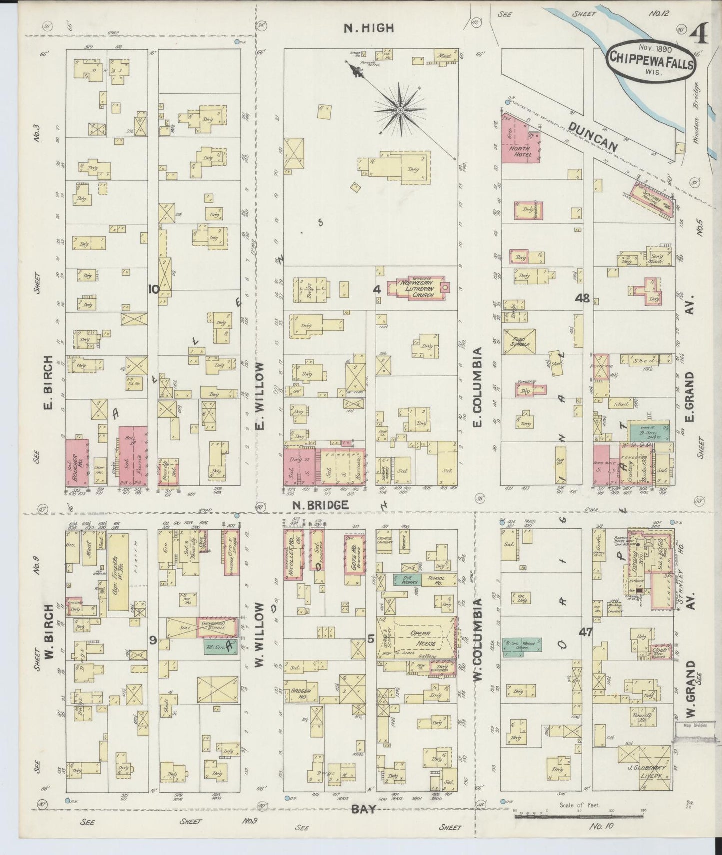 Sanborn Fire Insurance Map from Chippewa Falls, Chippewa County, Wisconsin (1890), Sheet #0004 - Complete Map Set gallery image, historic Sanborn map, vintage wall art, Wisconsin Wisconsin