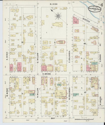 Sanborn Fire Insurance Map from Chippewa Falls, Chippewa County, Wisconsin (1890), Sheet #0004 - Complete Map Set gallery image, historic Sanborn map, vintage wall art, Wisconsin Wisconsin