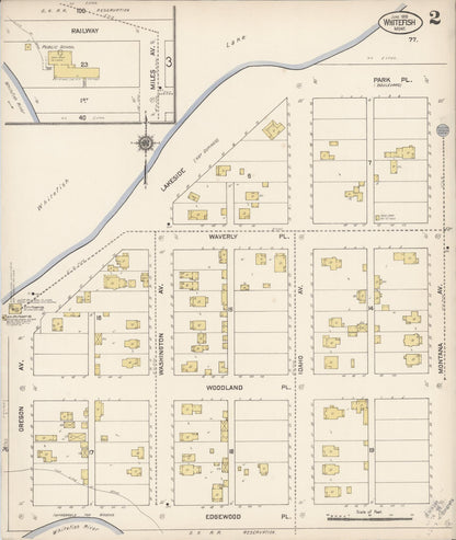 Sanborn Fire Insurance Map from Whitefish, Flathead County, Montana (1910), Sheet #0002 - Complete Map Set gallery image, historic Sanborn map, vintage wall art, Montana Montana
