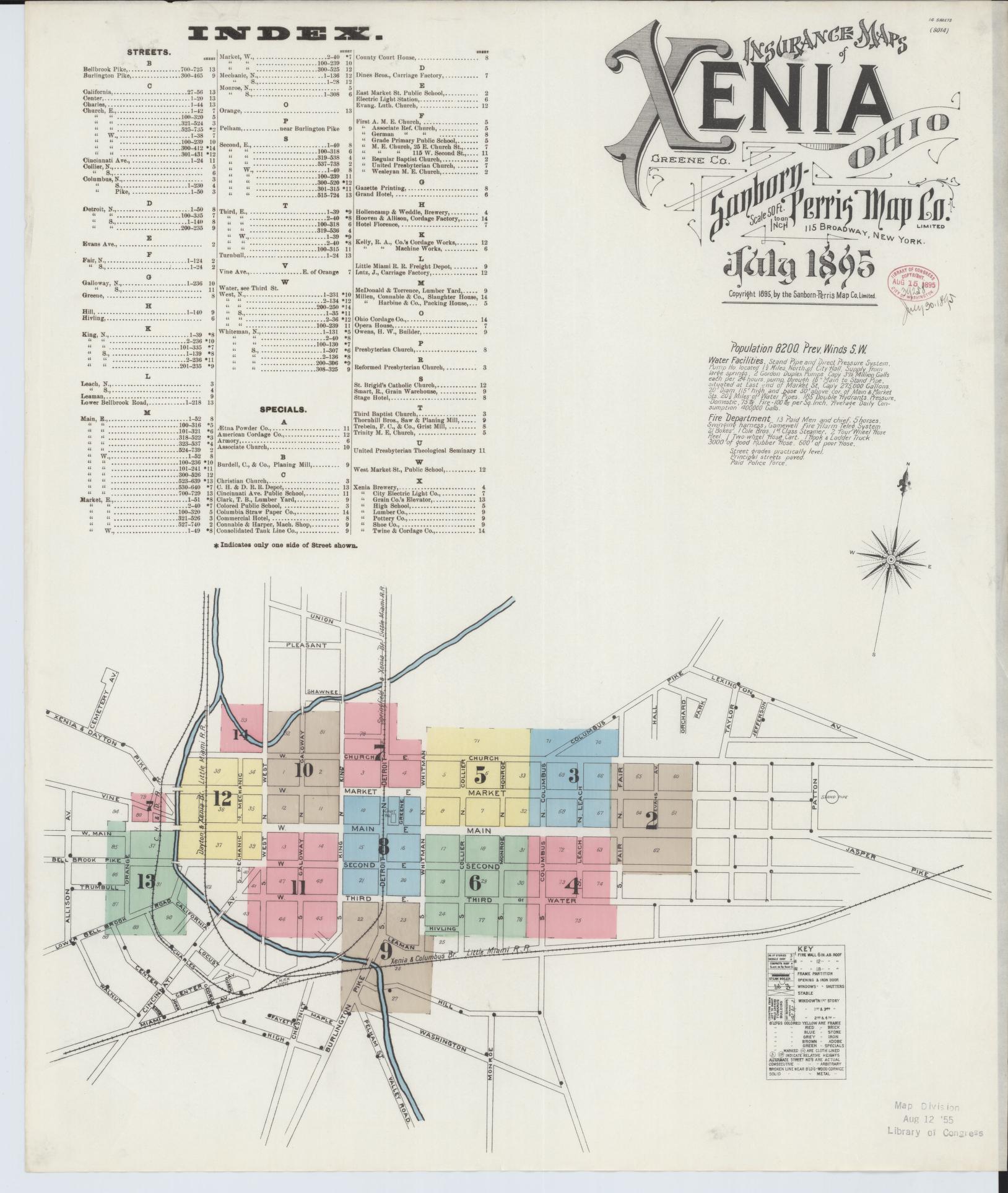 Sanborn Fire Insurance Map from Xenia, Greene County, Ohio (1895), Sheet #0001 - Historic Sanborn Fire Insurance Map Print, vintage old map wall art, antique decor, genealogy gift, Ohio Ohio map