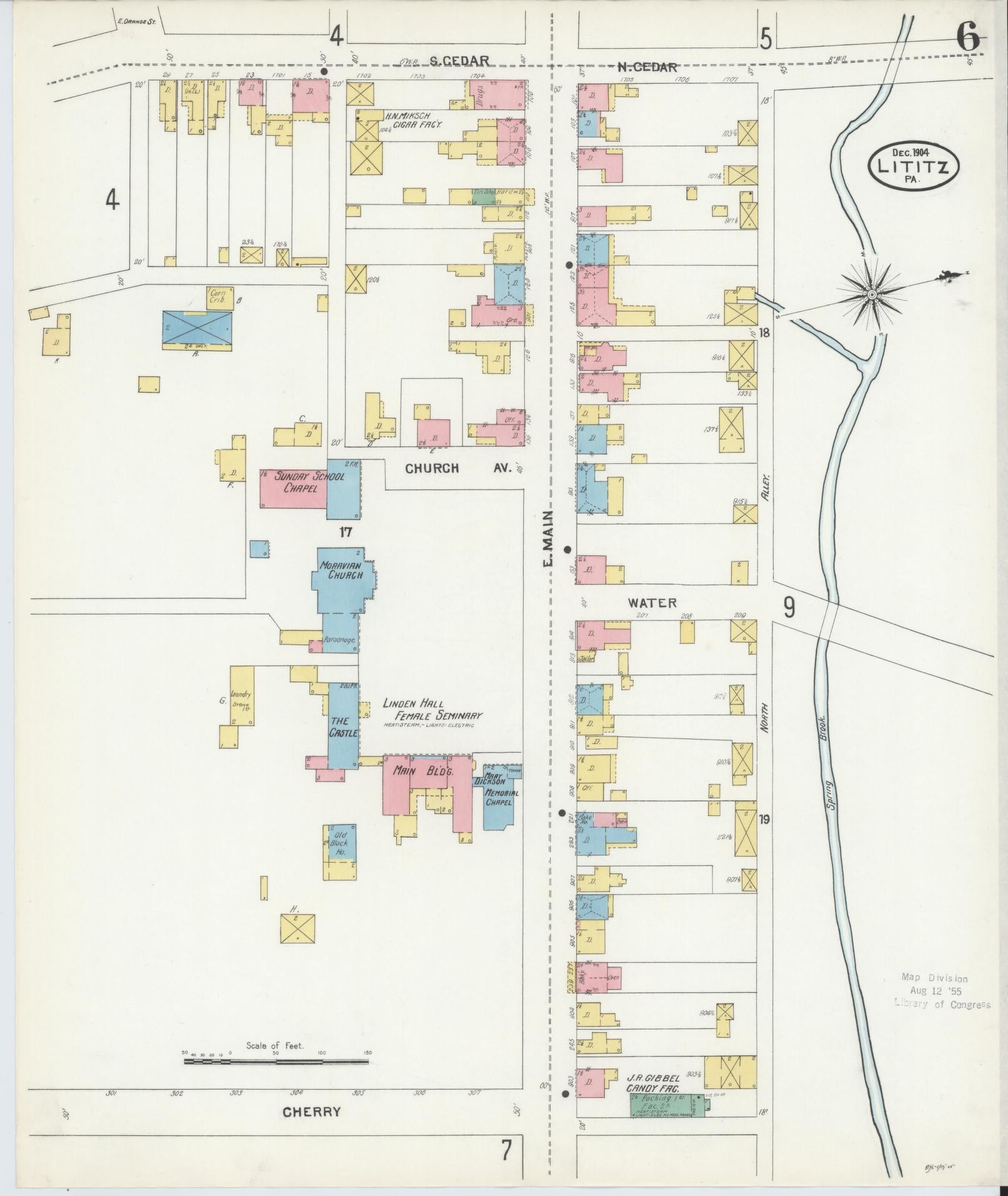 Sanborn Fire Insurance Map from Lititz, Lancaster County, Pennsylvania (1904), Sheet #0006 - Complete Map Set gallery image, historic Sanborn map, vintage wall art, Pennsylvania Pennsylvania