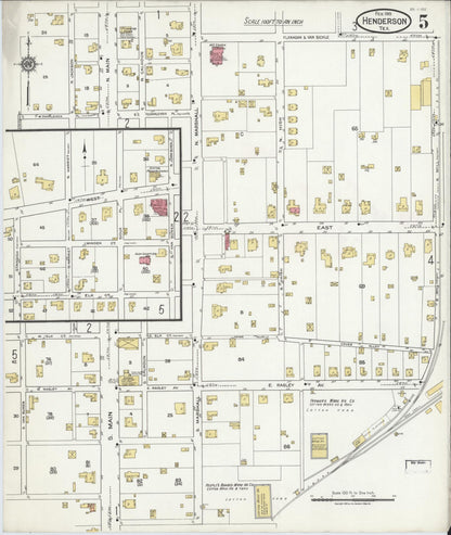 Sanborn Fire Insurance Map from Henderson, Rusk County, Texas (1919), Sheet #0005 - Historic Sanborn Fire Insurance Map Print, vintage old map wall art, antique decor, genealogy gift, Texas Texas map