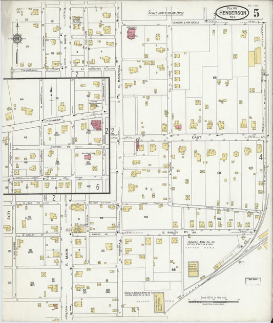 Sanborn Fire Insurance Map from Henderson, Rusk County, Texas (1919), Sheet #0005 - Historic Sanborn Fire Insurance Map Print, vintage old map wall art, antique decor, genealogy gift, Texas Texas map