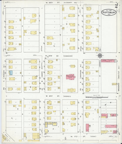 Sanborn Fire Insurance Map from Scottsbluff, Scotts Bluff County, Nebraska (1918), Sheet #0002 - Complete Map Set gallery image, historic Sanborn map, vintage wall art, Nebraska Nebraska