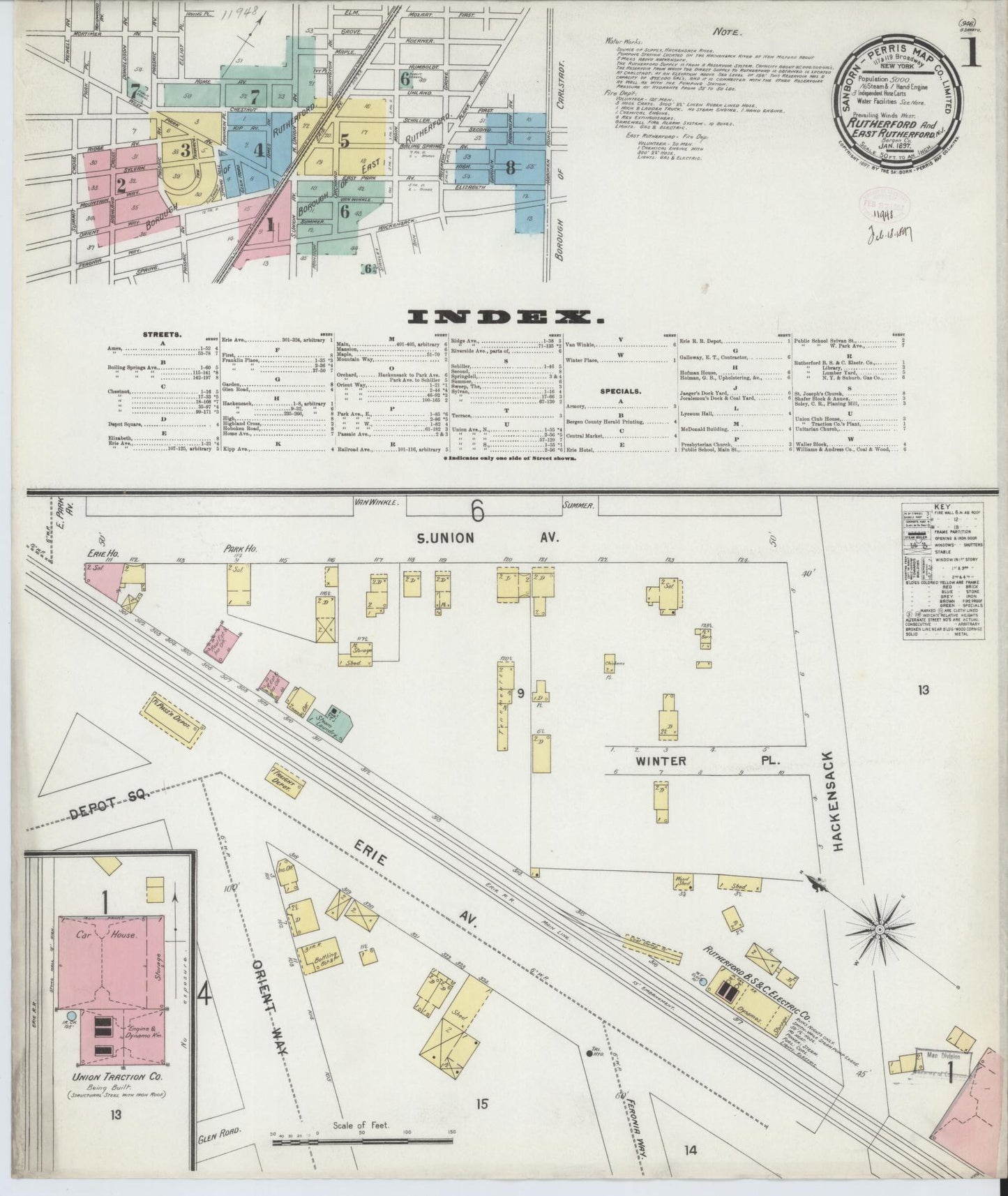 Sanborn Fire Insurance Map from Rutherford, Bergen County, New Jersey (1897), Sheet #0001 - Complete Map Set gallery image, historic Sanborn map, vintage wall art, New Jersey New Jersey