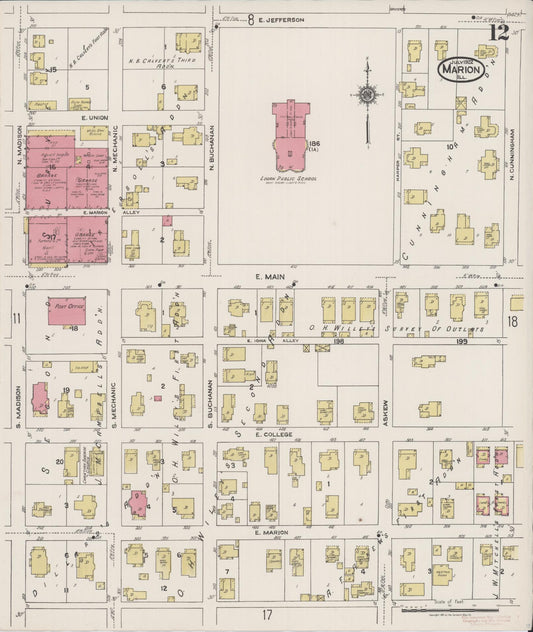 Sanborn Fire Insurance Map from Marion, Williamson County, Illinois (1922), Sheet #0012 - Historic Sanborn Fire Insurance Map Print, vintage old map wall art, antique decor, genealogy gift, Illinois Illinois map