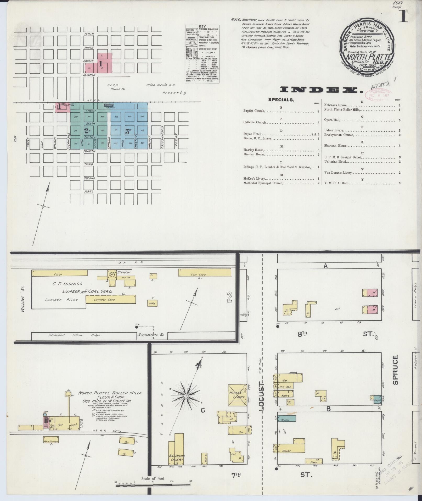 Sanborn Fire Insurance Map from North Platte, Lincoln County, Nebraska. (1892) – Historic Sanborn Fire Insurance Map Print