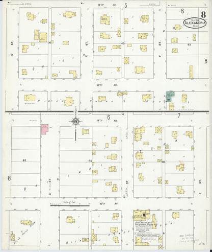 Sanborn Fire Insurance Map from Alexandria, Douglas County, Minnesota (1909), Sheet #0008 - Historic Sanborn Fire Insurance Map Print, vintage old map wall art, antique decor, genealogy gift, Minnesota Minnesota map