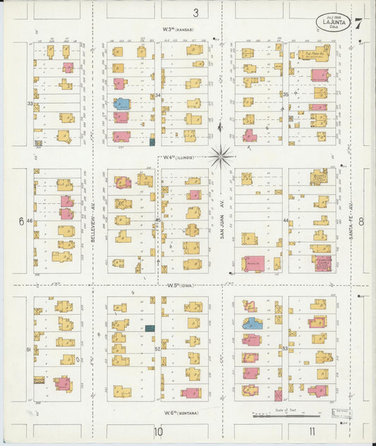 Sanborn Fire Insurance Map from La Junta, Otero County, Colorado (1906), Sheet #0007 - Historic Sanborn Fire Insurance Map Print, vintage old map wall art, antique decor, genealogy gift, Colorado Colorado map