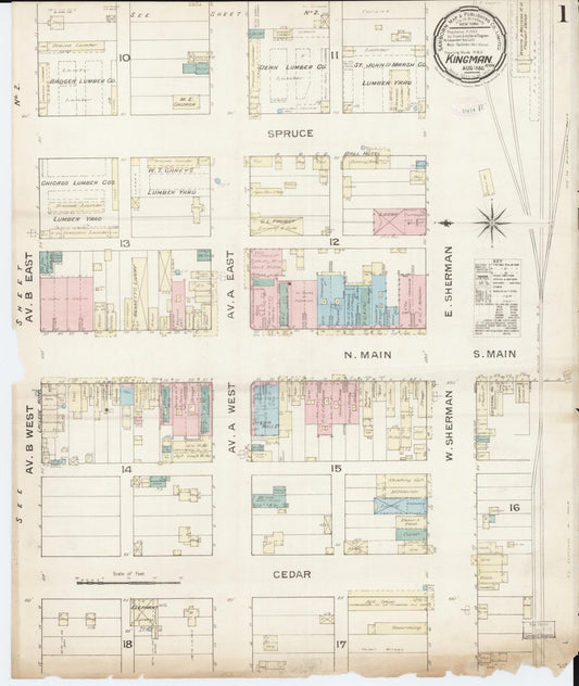 Sanborn Fire Insurance Map from Kingman, Kingman County, Kansas (1886), Sheet #0001 - Complete Map Set gallery image, historic Sanborn map, vintage wall art, Kansas Kansas