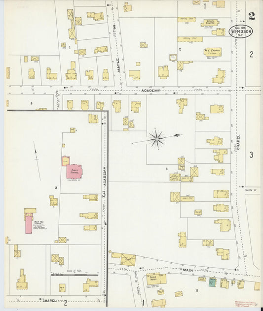 Sanborn Fire Insurance Map from Windsor, Broome County, New York (1905), Sheet #0002 - Historic Sanborn Fire Insurance Map Print, vintage old map wall art, antique decor, genealogy gift, New York New York map