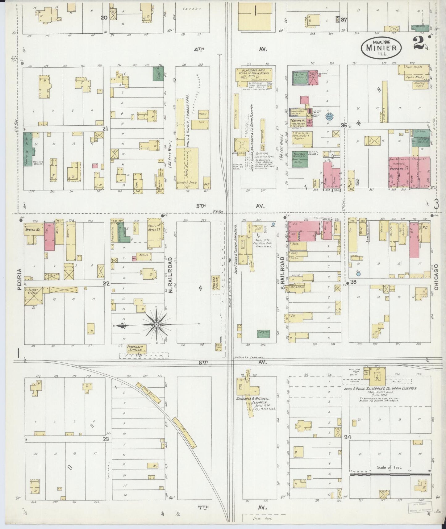 Sanborn Fire Insurance Map from Minier, Tazewell County, Illinois (1906), Sheet #0002 - Historic Sanborn Fire Insurance Map Print, vintage old map wall art, antique decor, genealogy gift, Illinois Illinois map
