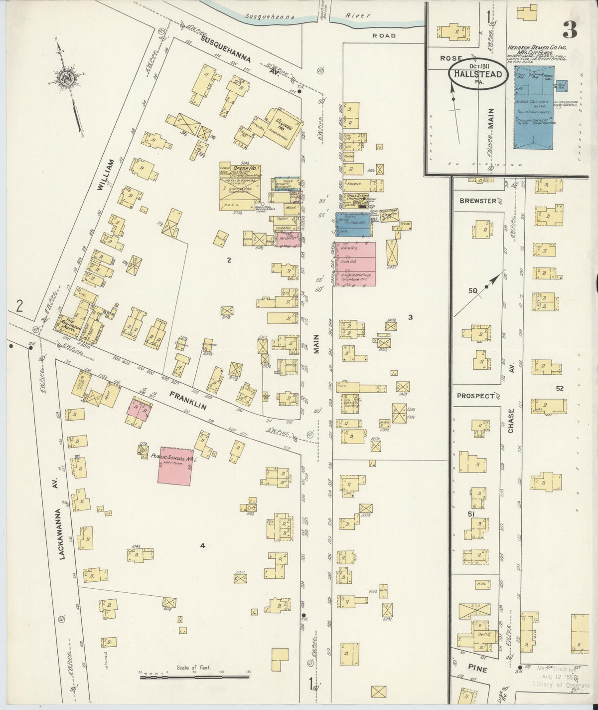 Sanborn Fire Insurance Map from Hallstead, Susquehanna County, Pennsylvania (1911), Sheet #0003 - Complete Map Set gallery image, historic Sanborn map, vintage wall art, Pennsylvania Pennsylvania