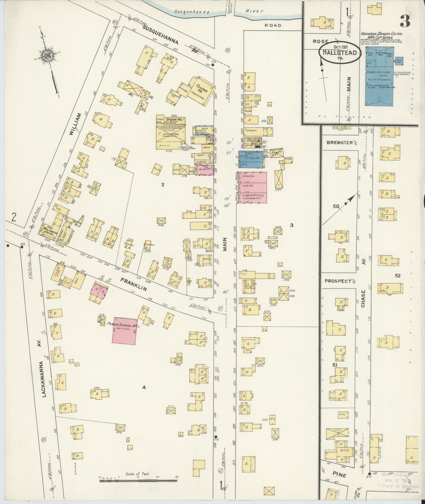 Sanborn Fire Insurance Map from Hallstead, Susquehanna County, Pennsylvania (1911), Sheet #0003 - Complete Map Set gallery image, historic Sanborn map, vintage wall art, Pennsylvania Pennsylvania