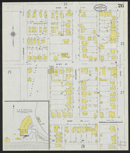 Sanborn Fire Insurance Map from Anniston, Calhoun County, Alabama (1910), Sheet #0026 - Complete Map Set gallery image, historic Sanborn map, vintage wall art, Alabama Alabama