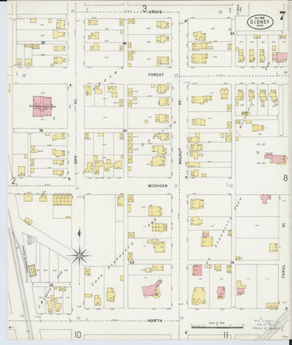 Sanborn Fire Insurance Map from Sidney, Shelby County, Ohio (1898), Sheet #0007 - Historic Sanborn Fire Insurance Map Print, vintage old map wall art, antique decor, genealogy gift, Ohio Ohio map
